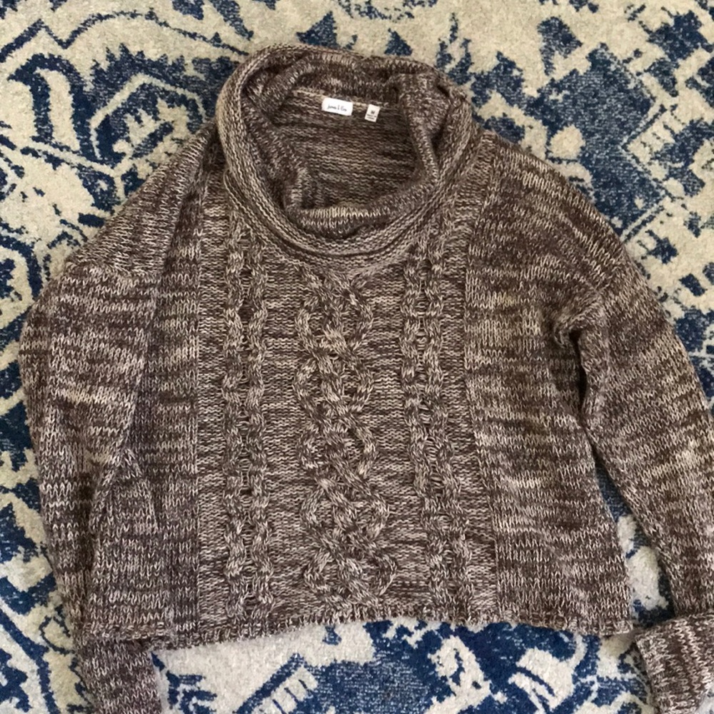 Brown cowl neck cropped sweater